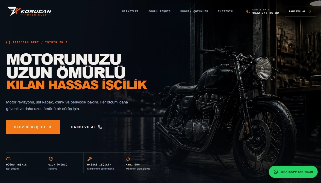 Korucan Motorcycle canlı site ekran görüntüsü