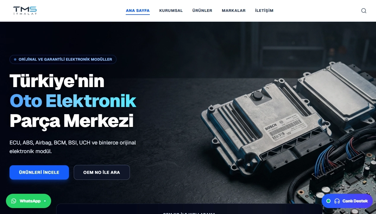 TMS İthalat canlı site ekran görüntüsü